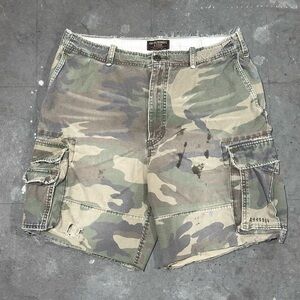 VTG Abercrombie & Fitch Cargo Shorts Mens 36 Fatigue Camo Military Distressed